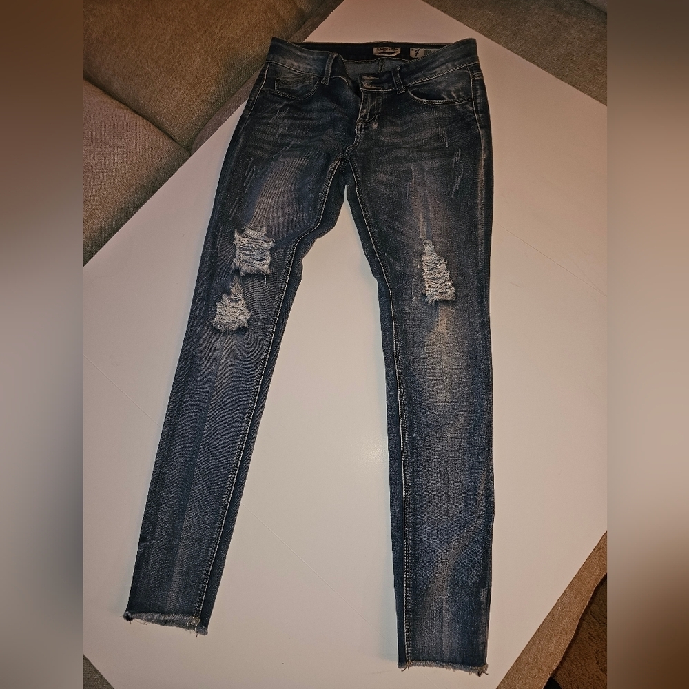 Indigo Rein Dark Blue Ripped Skinny Jeans‎